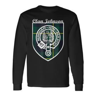 Johnson Surname Last Name Scottish Clan Tartan Badge Crest Last Name Long Sleeve T-Shirt T-Shirt | Mazezy