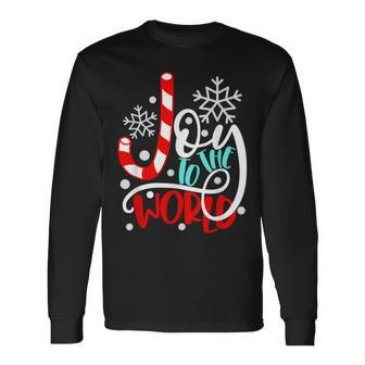 Joy To The World Candy Cane Christmas Long Sleeve T-Shirt - Seseable