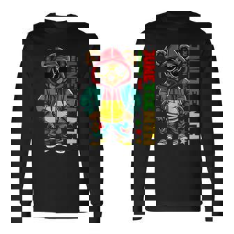 Junenth Black Hip Hop Teddy Bear African American Long Sleeve T-Shirt T-Shirt | Mazezy