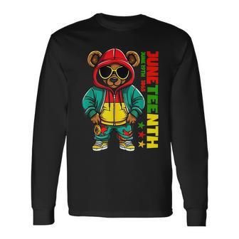 Junenth Black Hip Hop Teddy Bear African American Teddy Bear Long Sleeve T-Shirt T-Shirt | Mazezy