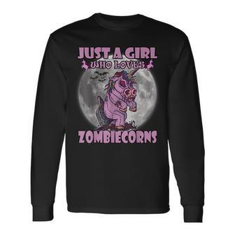 Just A Girl Who Loves Unicorns Halloween Zombiecorn Halloween Long Sleeve T-Shirt | Mazezy