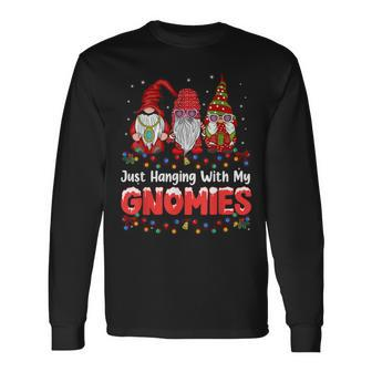 Just Hanging With My Gnomies Pajama Cute Gnome Christmas Long Sleeve T-Shirt - Seseable