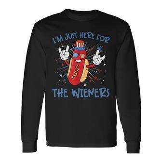 Im Just Here For The Wieners Hot Dog Cartoon 4Th Of July Long Sleeve T-Shirt - Monsterry AU
