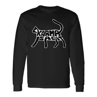 Karma Typogram Is Cat Silhouette Tail Paw Cute Pet Lover Fun Long Sleeve T-Shirt - Thegiftio UK