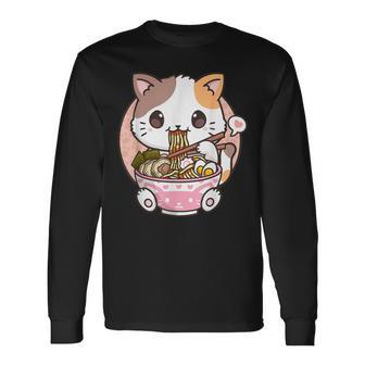 Kawaii Anime Ramen Cat Neko Long Sleeve T-Shirt - Monsterry AU