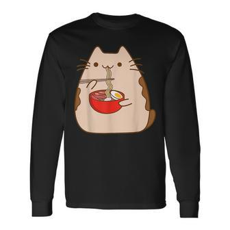 Kawaii Cat Eating Ramen Noodles Japanese Food Anime Long Sleeve T-Shirt T-Shirt | Mazezy AU