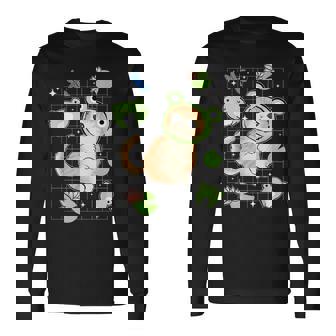 Kawaii Frog & Cat Frog Hat Retro 90S Cottagecore Aesthetic Long Sleeve T-Shirt - Monsterry