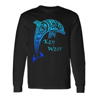 Key West Florida Vintage Tribal Dolphin Vacation Long Sleeve T-Shirt | Mazezy