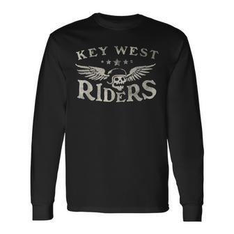 Key West Riders Motorcycle Skull Wings Long Sleeve T-Shirt T-Shirt | Mazezy