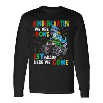 Kindergarten We Are Done Kindergarten Dinosaur Monster Truck Long Sleeve T-Shirt | Mazezy