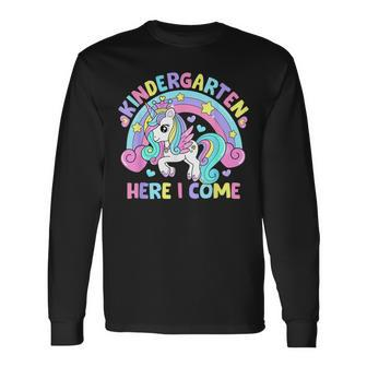Kindergarten Here I Come Unicorn Girls Back To School Long Sleeve T-Shirt T-Shirt | Mazezy