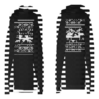 Knit Deer Ugly Christmas Sweater Style Long Sleeve T-Shirt - Monsterry