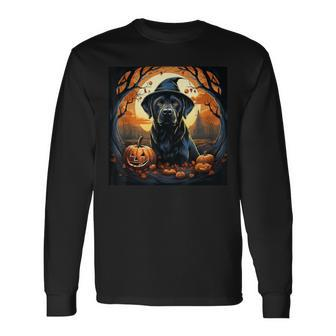 Labrador Witch With Pumpkin Halloween Costume Lab Lover Long Sleeve T-Shirt - Seseable