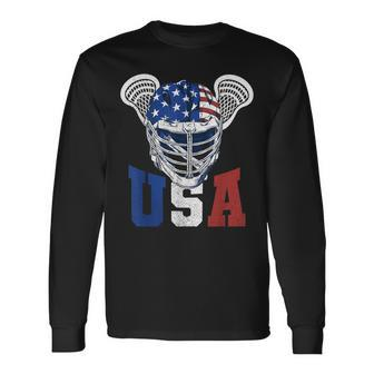 Lacrosse American Flag Lax Helmet 4Th Of July Usa Patriotic Long Sleeve T-Shirt T-Shirt | Mazezy AU