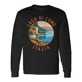 Lago Di Como Italia Distressed Circle Vintage Long Sleeve T-Shirt - Seseable