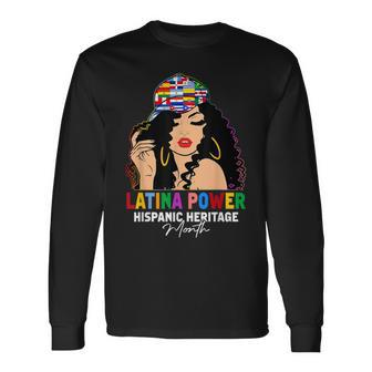 Latina Power Hispanic Heritage Month Country Flags Long Sleeve T-Shirt - Seseable