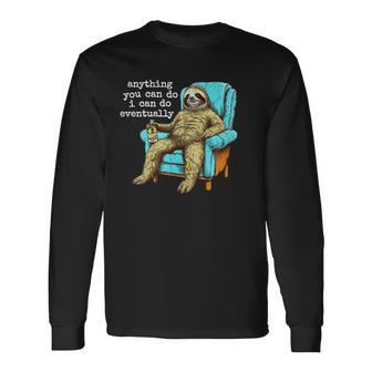 Lazy Husband Procrastinating Nap Cute Sitting Sloth Long Sleeve T-Shirt T-Shirt | Mazezy