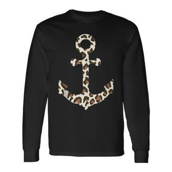 Leopard Animal Print Pattern Nautical Boat Sailing Anchor Long Sleeve T-Shirt T-Shirt | Mazezy