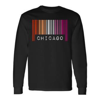 Lesbian Gay Barcode Pride Chicago Illinois Queer Aesthetic Long Sleeve T-Shirt T-Shirt | Mazezy