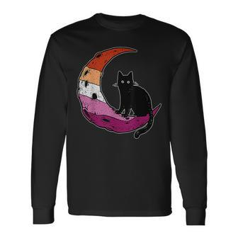 Lesbian Moon Space Cat Pride Flag Lgbt Subtle Gay Sapphic Long Sleeve T-Shirt T-Shirt | Mazezy