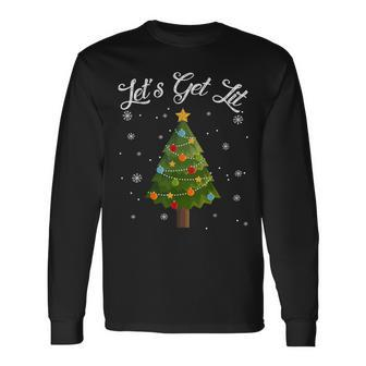 Let's Get Lit Christmas Tree Drinking Long Sleeve T-Shirt - Seseable