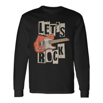 Let's Rock Electric Guitar Music Lover Band Guitarist Retro Long Sleeve T-Shirt - Seseable