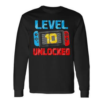 Level 10 Unlocked Gamer 10Th Birthday Video Game Boys Long Sleeve T-Shirt - Thegiftio UK