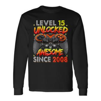 Level 15 Unlocked Awesome Since 2008 15Th Birthday Gaming Long Sleeve T-Shirt - Monsterry UK