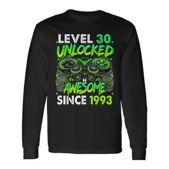 Level 30 Unlocked Awesome Since 1993 30Th Birthday Gaming Long Sleeve - Seseable