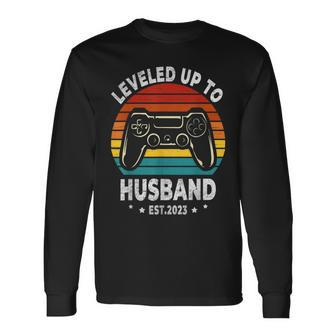 Leveled Up To Husband Est 2023 Newly Married Bachelor Party Long Sleeve T-Shirt T-Shirt | Mazezy