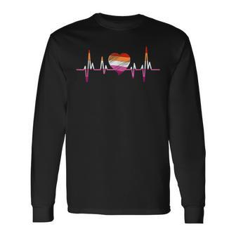 Lgbt & Lesbian Stuff Heart With Gay Pride Flag Lesbian Long Sleeve T-Shirt - Seseable