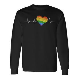 Lgbtq Heart Heartbeat Love Gay Pride Heartshape Ekg Pulse Long Sleeve T-Shirt | Mazezy