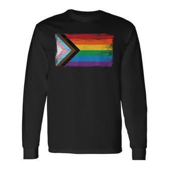 Lgbtq Progress Pride Flag Vintage Paint Style Long Sleeve T-Shirt T-Shirt | Mazezy