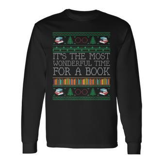 Librarian Books Reading Ugly Christmas Sweaters Long Sleeve T-Shirt | Mazezy