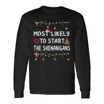 Most Likely To Christmas Matching Family Pajamas Long Sleeve T-Shirt - Seseable