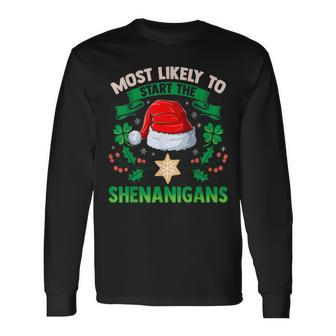 Most Likely To Start The Shenanigans Elf Christmas Long Sleeve T-Shirt - Monsterry UK