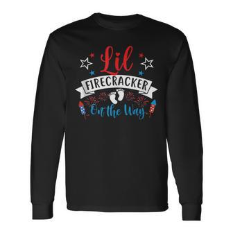 Lil Firecracker On The Way Cute 4Th Of July Pregnancy Long Sleeve T-Shirt - Monsterry AU