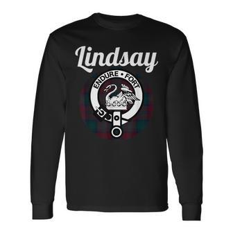 Lindsay Clan Scottish Name Coat Of Arms Tartan Long Sleeve T-Shirt | Mazezy