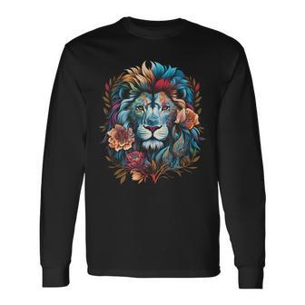 Lion Colorful Lions From Africa Day Of The Dead Long Sleeve T-Shirt - Monsterry DE