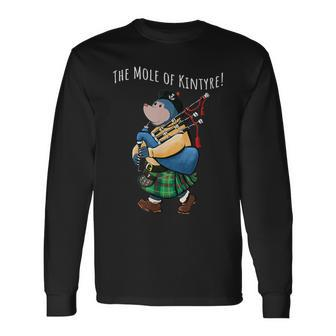 The Little Mole Of Kintyre Playing Bagpipes Long Sleeve T-Shirt | Mazezy