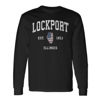 Lockport Illinois Il Vintage American Flag Sports Long Sleeve T-Shirt | Mazezy