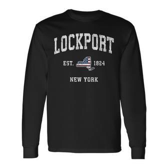 Lockport New York Ny Vintage American Flag Sports Long Sleeve T-Shirt | Mazezy DE