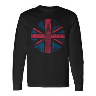 London Big Ben Union Jack Vintage Uk Flag British Long Sleeve T-Shirt | Mazezy