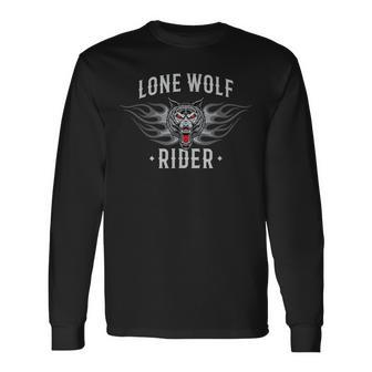 Lone Wolf Rider Motorcycle Chopper Biker Motorbike Long Sleeve T-Shirt | Mazezy