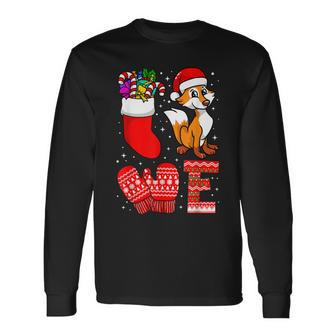 Love Christmas Word Red Fox Santa Hat Xmas Season Sock Long Sleeve T-Shirt | Mazezy