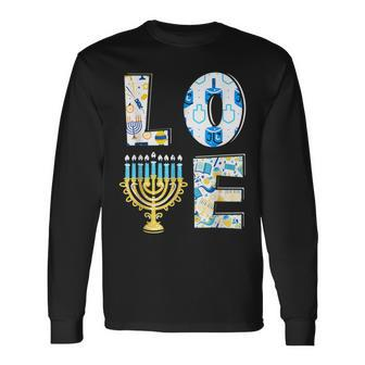 Love Cute Hanukkah Chanukah Menorah Pajama Matching Family Long Sleeve T-Shirt - Seseable