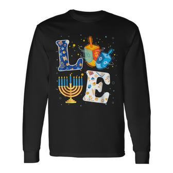 Love Cute Hanukkah Decorations Dreidel Menorah Chanukah Long Sleeve T-Shirt | Mazezy