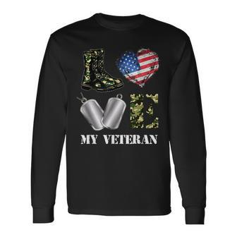 Love My Veteran Army Boots Camo Military Long Sleeve T-Shirt | Mazezy