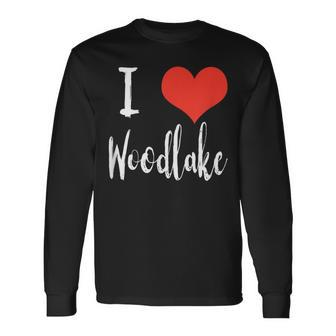 I Love Woodlake T Long Sleeve T-Shirt | Mazezy