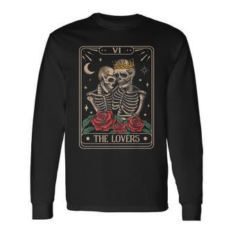 The Lovers Vintage Tarot Card Astrology Skull Horror Occult Astrology Long Sleeve T-Shirt | Mazezy